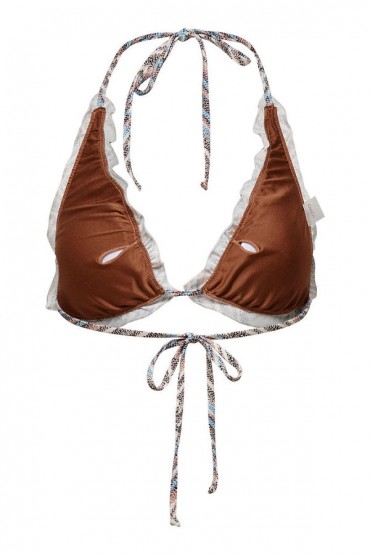 ONLANDREA RUFFLE TIE BIKINI TOP - ΚΑΦΕ