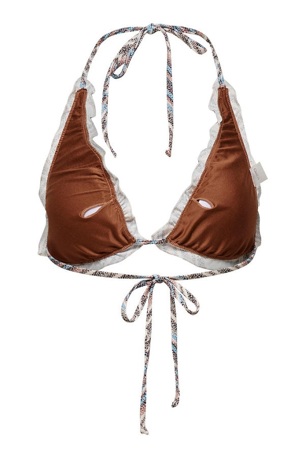 ONLANDREA RUFFLE TIE BIKINI TOP - ΚΑΦΕ