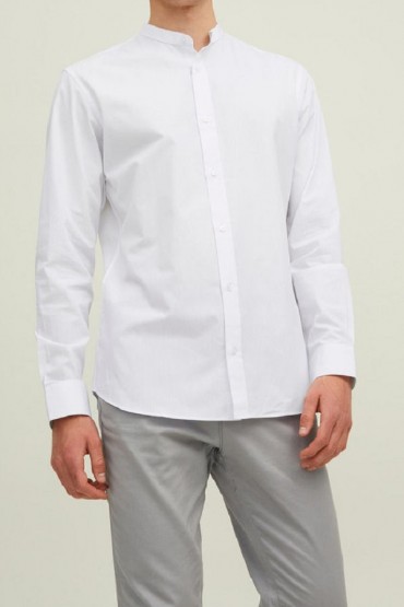 JJJOE SHIRT LS PLAIN MAO - ΛΕΥΚΟ