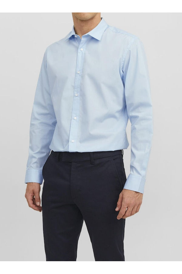 JJJOE SHIRT LS PLAIN - ΜΠΛΕ ΑΝΟΙΧΤΟ