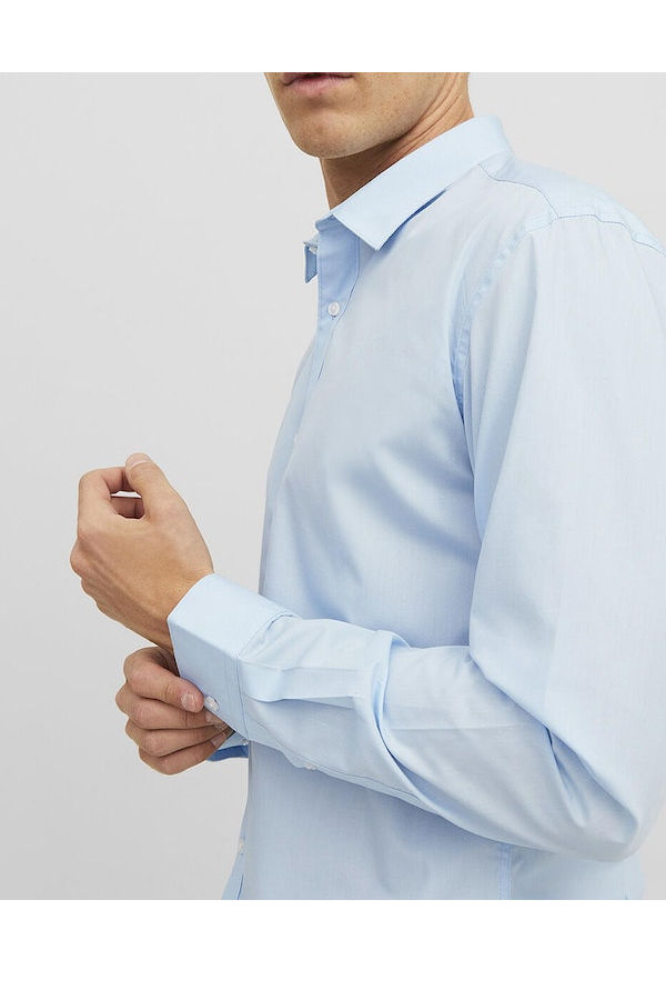 JJJOE SHIRT LS PLAIN - ΜΠΛΕ ΑΝΟΙΧΤΟ