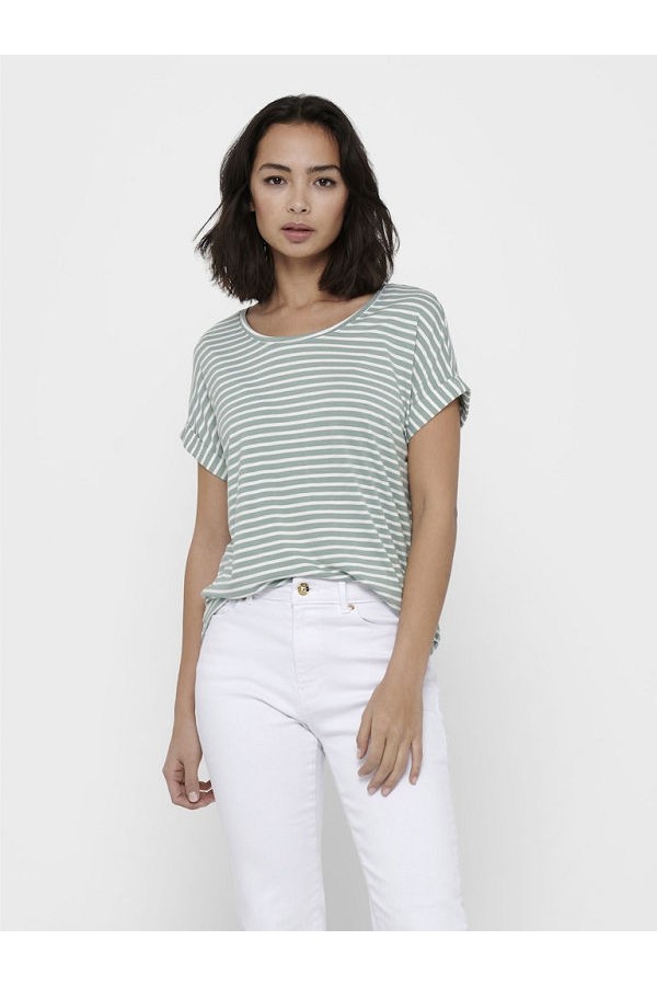 ONLMOSTER STRIPE S/S O-NECK TOP JRS NOOS - ΠΡΑΣΙΝΟ