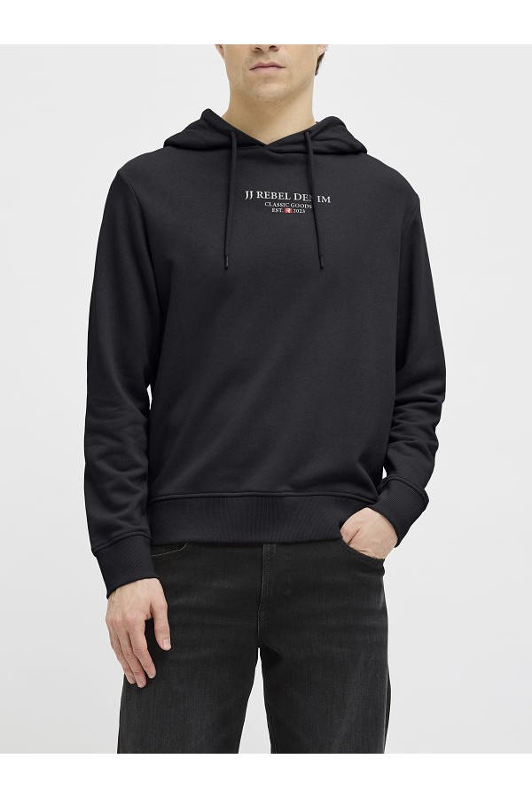 JREBJEANS REBEL PRINT SWEAT HOOD NOOS - ΜΑΥΡΟ