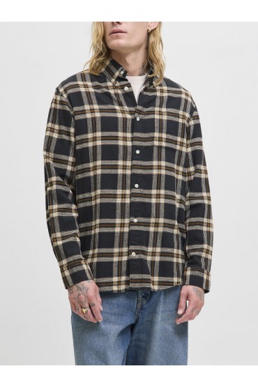 JJECLASSIC FLANNEL CHECK SHIRT LS SN - ΜΑΥΡΟ