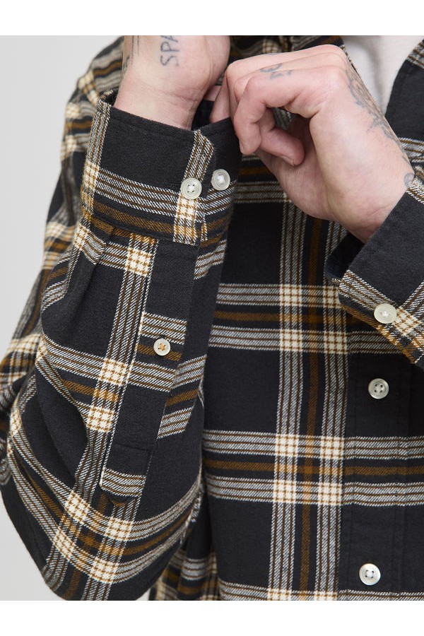 JJECLASSIC FLANNEL CHECK SHIRT LS SN - ΜΑΥΡΟ