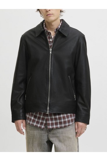JJECASABLANCA LEATHER JACKET LN - ΜΑΥΡΟ