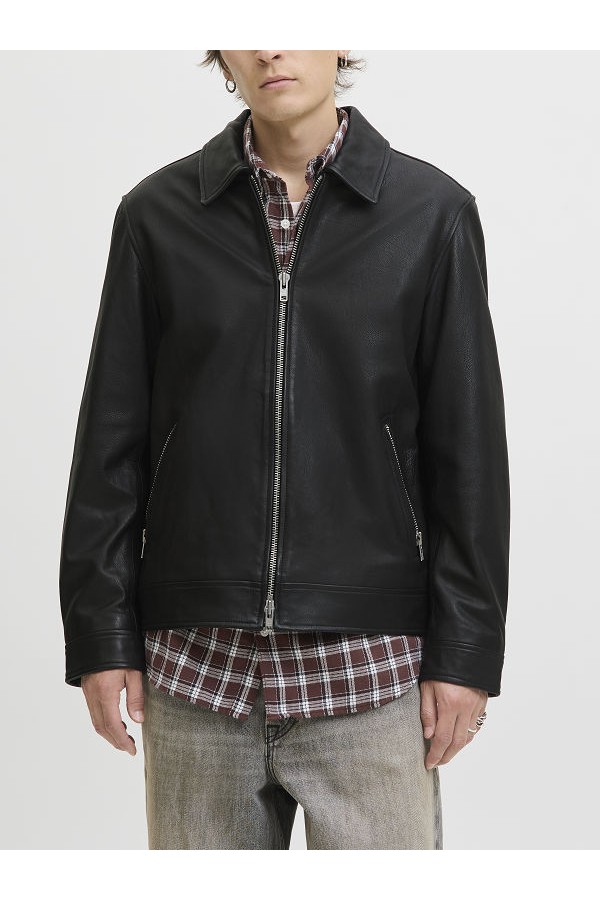 JJECASABLANCA LEATHER JACKET LN - ΜΑΥΡΟ