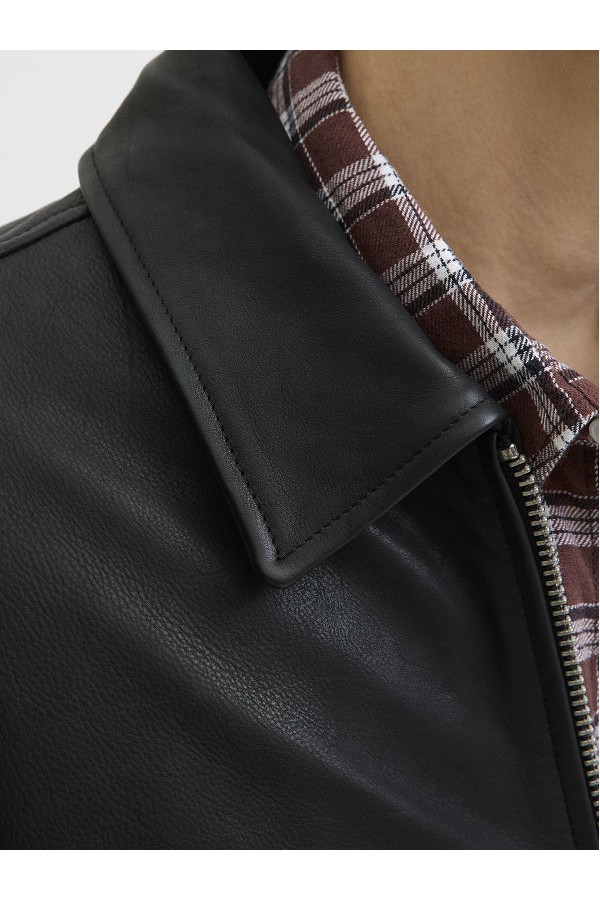 JJECASABLANCA LEATHER JACKET LN - ΜΑΥΡΟ