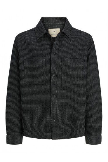 JPRBLARICK WAFFEL OVERSHIRT L/S SHIRT - ΜΑΥΡΟ