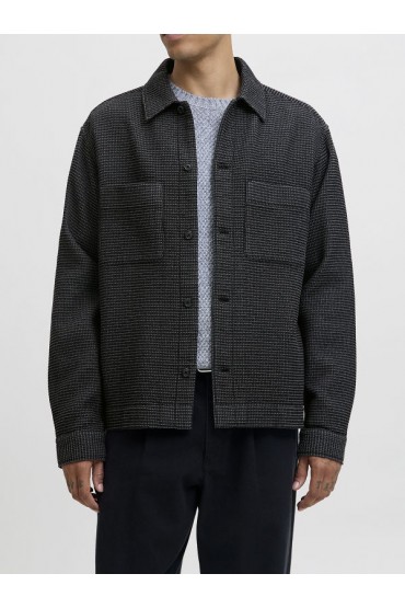 JPRBLARICK WAFFEL OVERSHIRT L/S SHIRT - ΜΑΥΡΟ