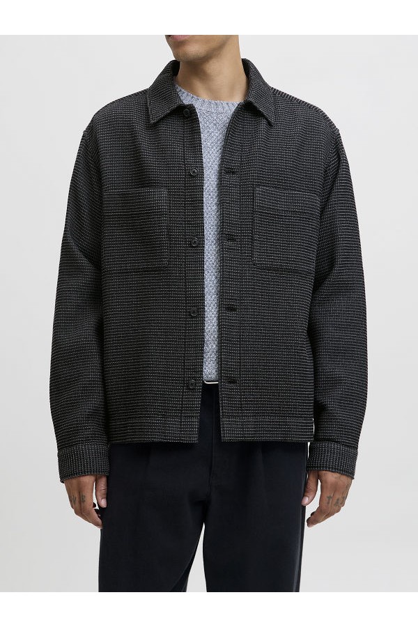 JPRBLARICK WAFFEL OVERSHIRT L/S SHIRT - ΜΑΥΡΟ