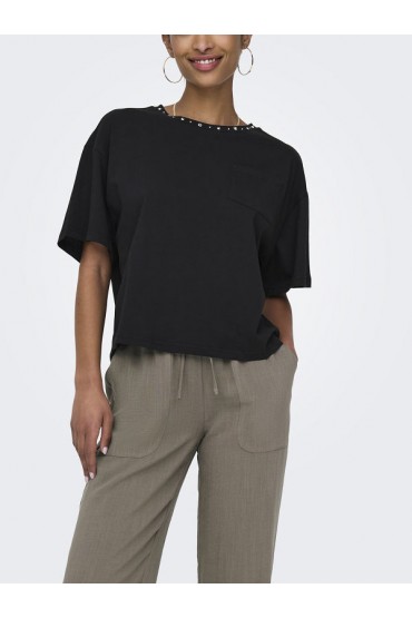 ONLTERZA S/S O-NECK TOP BOX JRS - ΜΑΥΡΟ