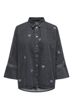 ONLGRACE 3/4 HEART EMB DNM SHIRT - ΜΑΥΡΟ