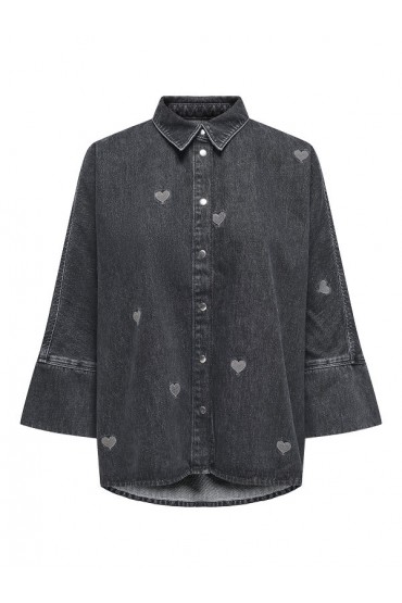 ONLGRACE 3/4 HEART EMB DNM SHIRT - ΜΑΥΡΟ