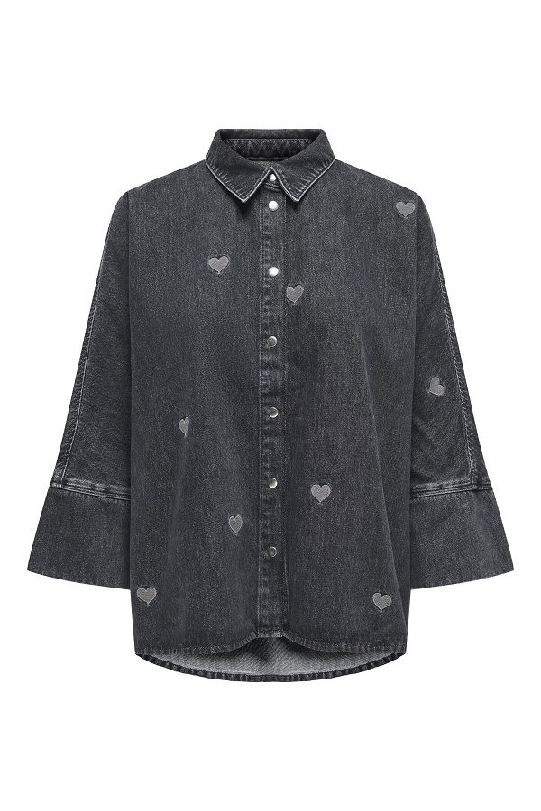 ONLGRACE 3/4 HEART EMB DNM SHIRT - ΜΑΥΡΟ