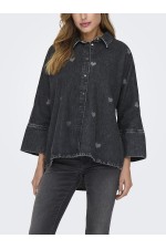 ONLGRACE 3/4 HEART EMB DNM SHIRT - ΜΑΥΡΟ