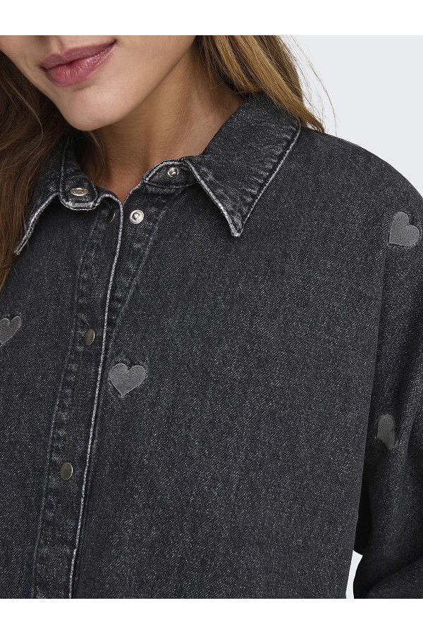ONLGRACE 3/4 HEART EMB DNM SHIRT - ΜΑΥΡΟ