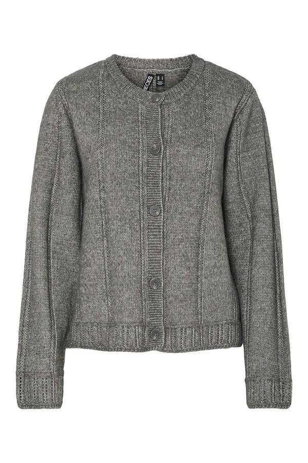PCORLY LS O-NECK KNIT CARDIGAN PWP BC - ΓΚΡΙ