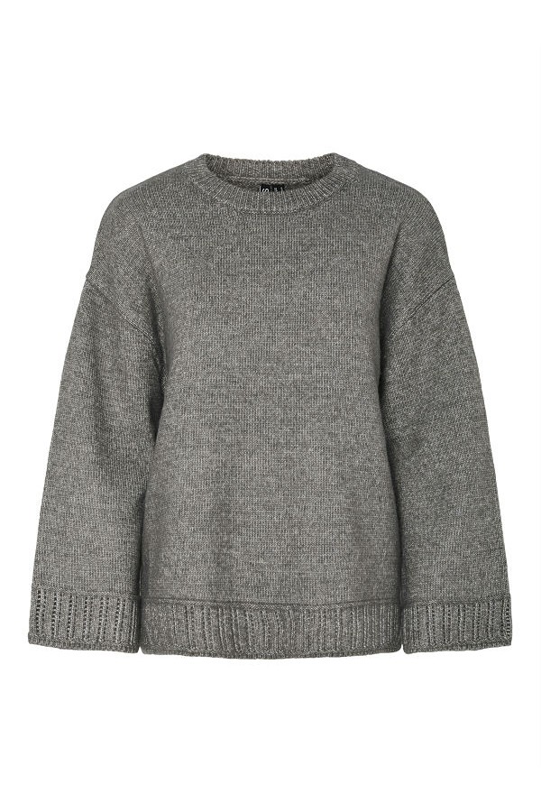 PCORLY LS O-NECK OVERSIZE KNIT PWP BC - ΓΚΡΙ