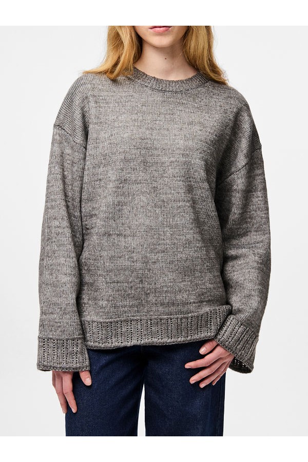 PCORLY LS O-NECK OVERSIZE KNIT PWP BC - ΓΚΡΙ