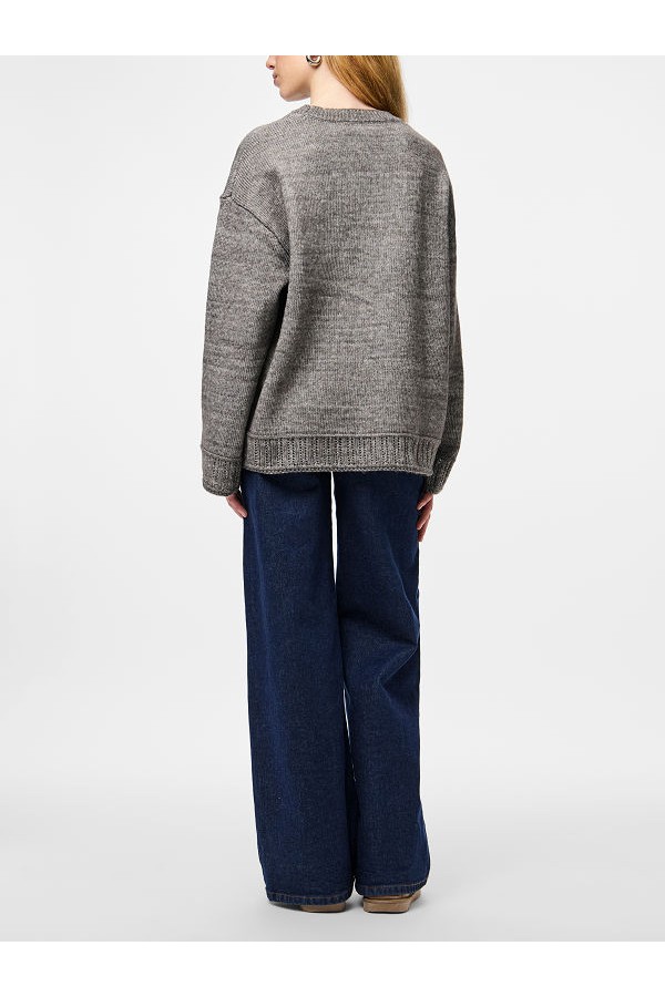 PCORLY LS O-NECK OVERSIZE KNIT PWP BC - ΓΚΡΙ