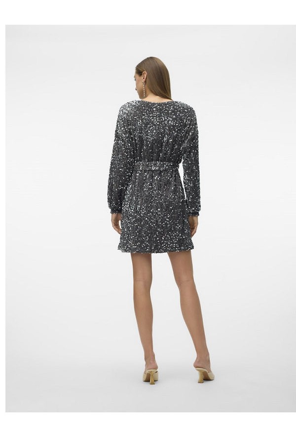VMBELLA LS BOATNECK SHORT DRESS JRS - ΓΚΡΙ