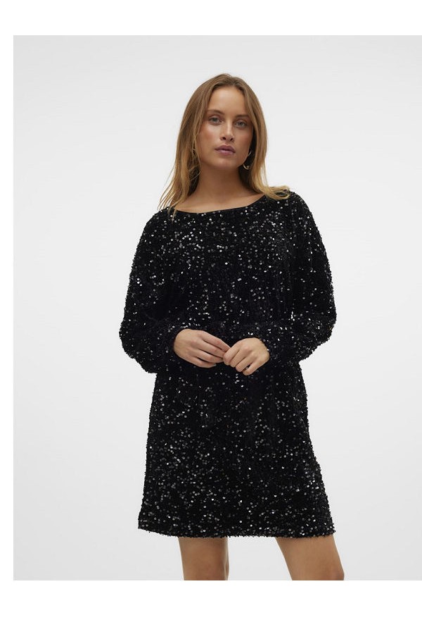 VMBELLA LS BOATNECK SHORT DRESS JRS - ΜΑΥΡΟ