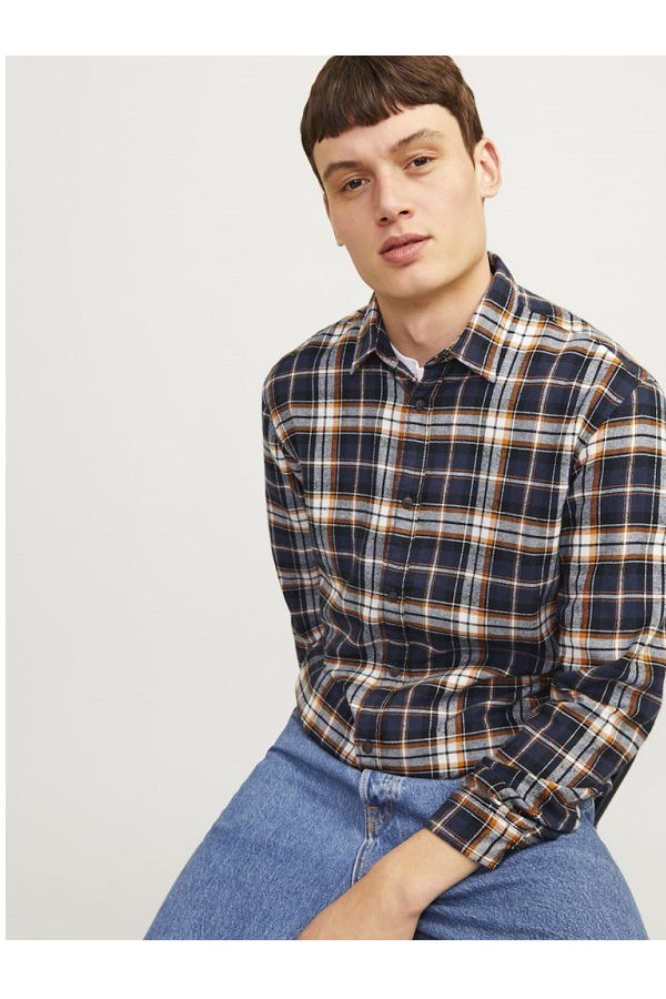 JJJOSHUA FALL FLANNEL SHIRT LS - ΠΟΡΤΟΚΑΛΙ