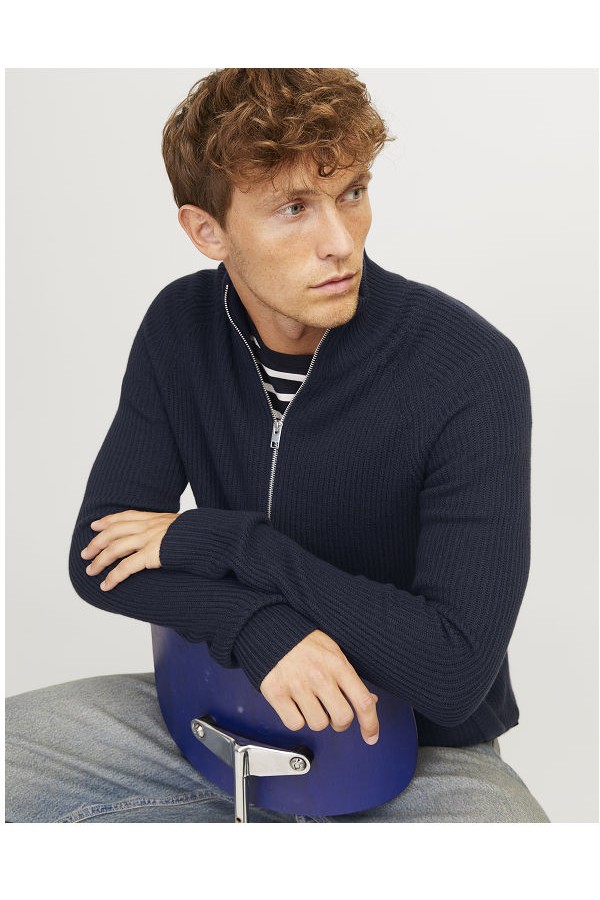 JJPANNEL KNIT ZIP CARDIGAN AW24 - ΜΠΛΕ