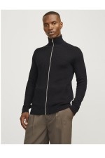 JJPANNEL KNIT ZIP CARDIGAN AW24 - ΜΑΥΡΟ