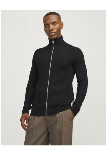 JJPANNEL KNIT ZIP CARDIGAN AW24 - ΜΑΥΡΟ
