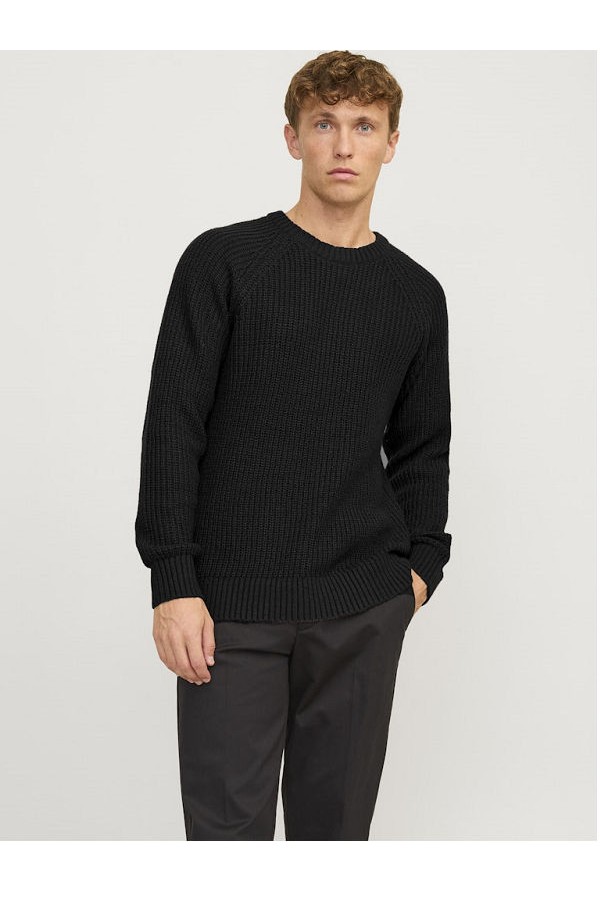 JJJONES KNIT CREW NECK - ΜΑΥΡΟ