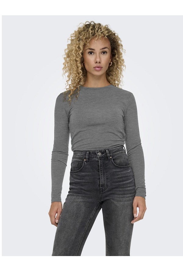 ONLSIA L/S O-NECK TOP BOX JRS - ΓΚΡΙ