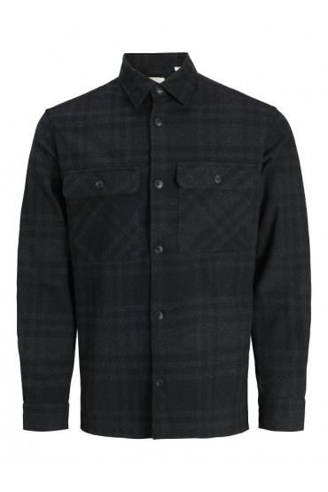 JPRRAYLE MELANGE CHECK L/S OVERSHIRT SN - ΜΑΥΡΟ