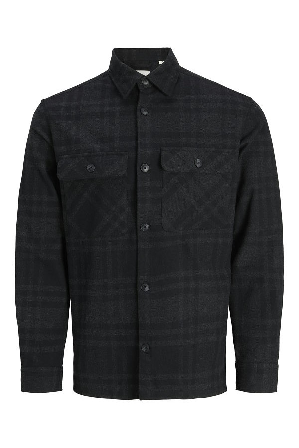 JPRRAYLE MELANGE CHECK L/S OVERSHIRT SN - ΜΑΥΡΟ