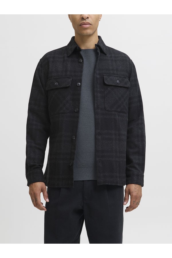 JPRRAYLE MELANGE CHECK L/S OVERSHIRT SN - ΜΑΥΡΟ