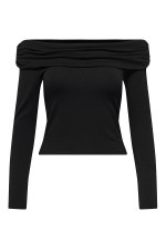 ONLLIVE LOVE L/S OFF SHOULDER CS TOP - ΜΑΥΡΟ