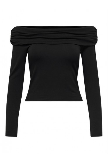ONLLIVE LOVE L/S OFF SHOULDER CS TOP - ΜΑΥΡΟ