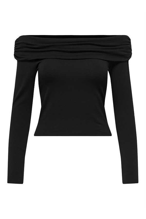 ONLLIVE LOVE L/S OFF SHOULDER CS TOP - ΜΑΥΡΟ