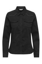 ONLSASIA L/S FIT STUD DNM SHIRT AKM - ΜΑΥΡΟ