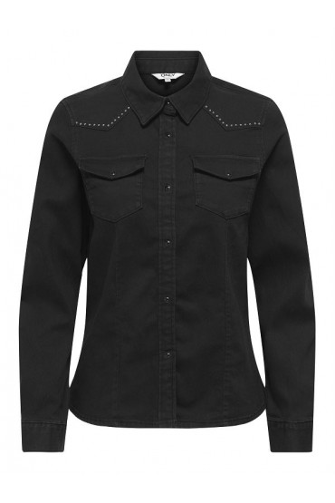 ONLSASIA L/S FIT STUD DNM SHIRT AKM - ΜΑΥΡΟ