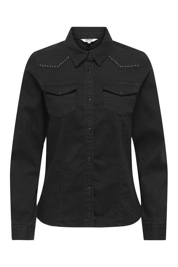 ONLSASIA L/S FIT STUD DNM SHIRT AKM - ΜΑΥΡΟ