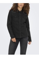 ONLSASIA L/S FIT STUD DNM SHIRT AKM - ΜΑΥΡΟ