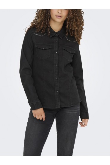 ONLSASIA L/S FIT STUD DNM SHIRT AKM - ΜΑΥΡΟ