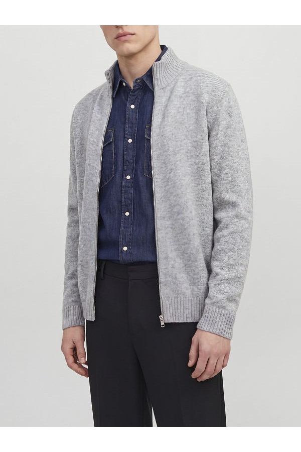 JJSOHO OLLIE KNIT HIGH NECK ZIP CAR SN - ΓΚΡΙ