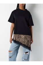 NMFILLA S/S OVERSIZE AOP SATIN T-SHIRT - ΜΑΥΡΟ
