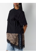 NMFILLA S/S OVERSIZE AOP SATIN T-SHIRT - ΜΑΥΡΟ