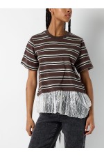 NMEMPER SS STRIPE LACE TOP - ΚΑΦΕ