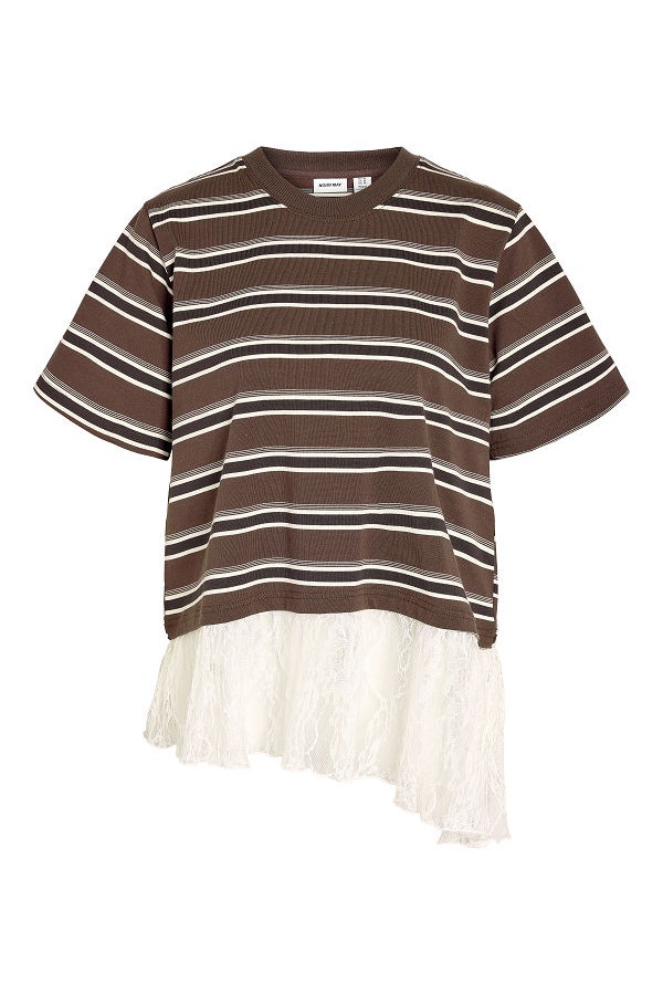 NMEMPER SS STRIPE LACE TOP - ΚΑΦΕ