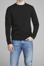 JJEBASIC KNIT CREW NECK NOOS - ΜΑΥΡΟ